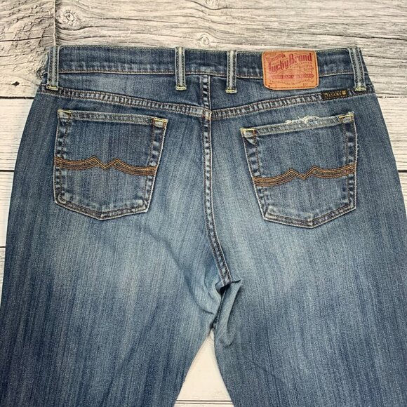 Lucky Brand Straight Leg Distressed Blue Denim Jeans - Picture 5 of 13